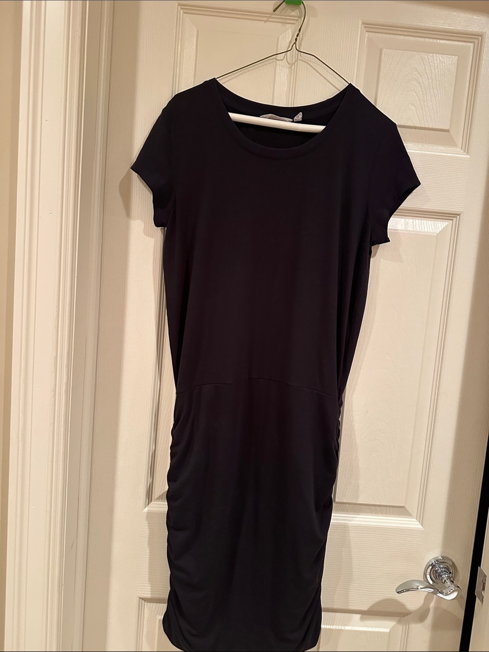 Athleta Black Short-Sleeve Ruched Midi Dress